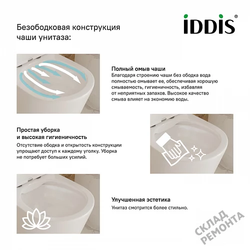 Фото Унитаз подвесной Iddis Bild BILRDSEi25 безободковый купить в Барнауле: цена, описание, фото. Интернет-магазин 4